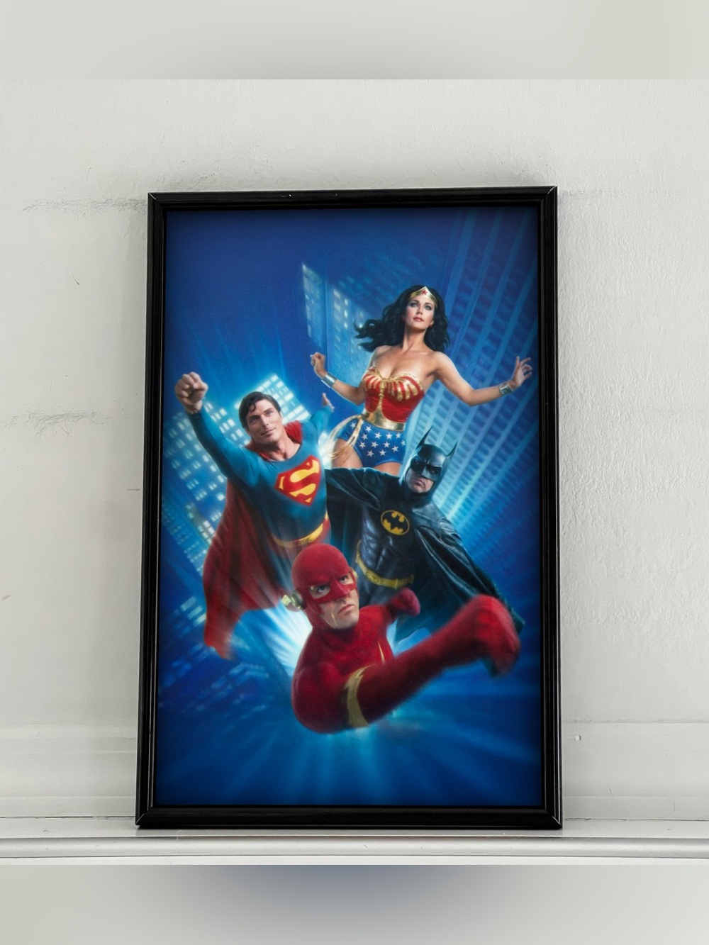 Batman Michael Keaton Superman Christopher Reeve Wonder Woman The Flash Poster